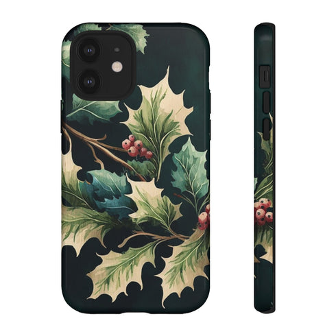 Dark Green Festive Holly in Watercolor - Impact Resistant Phone Case iPhone 12 Glossy